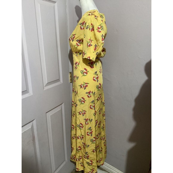 Jill Stuart Puff Sleeve Yellow Floral Fit & Flare MIDI Dress 0 - Picture 3 of 8